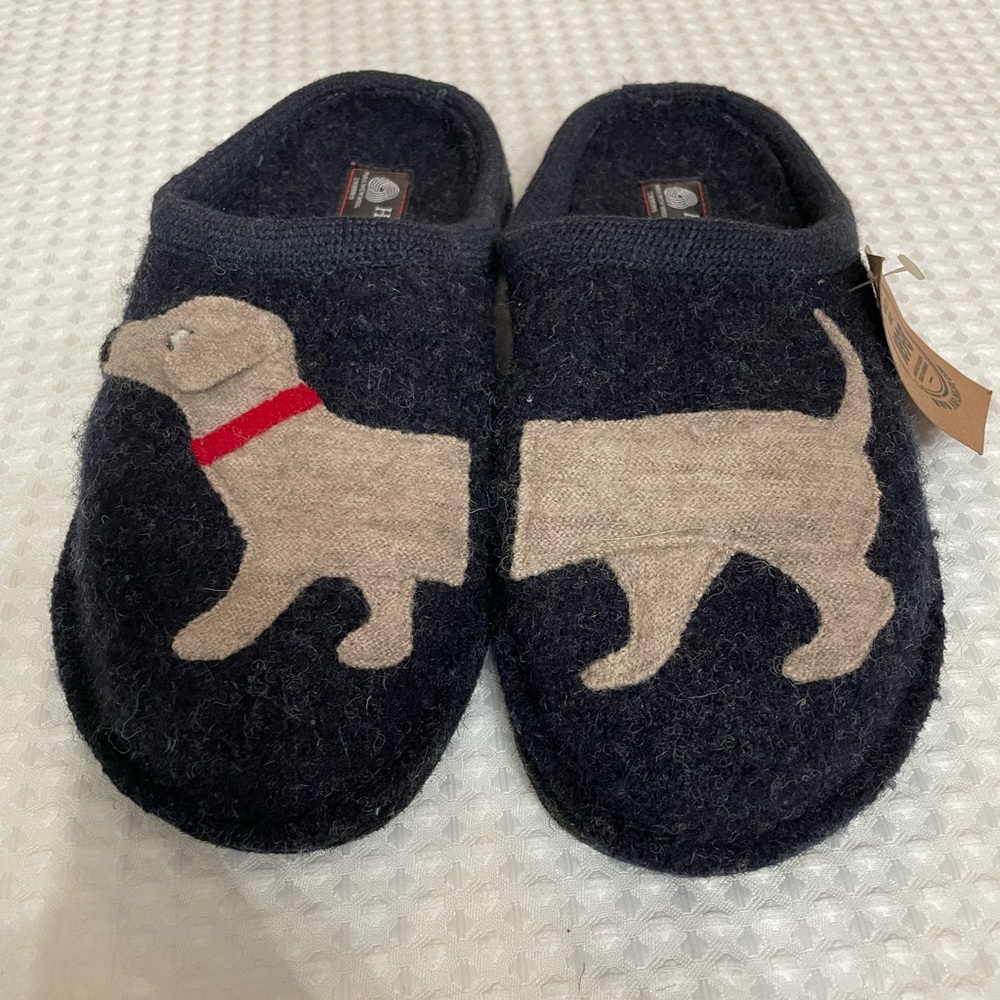 🛍️sold🛍️Haflinger Doggy Slipper Women’s US 6 EU 37 Pure Wool Shoe Dogs Blue - Picture 5 of 8